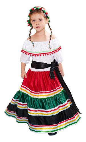 Vestido Tradicional Mexicano Folclórico Para Niñas Disfr [u]