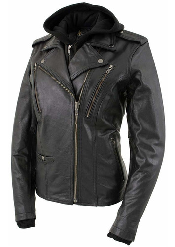 Xelement Xs - Chaqueta De Cuero Mc Con Capucha Para Mujer, .