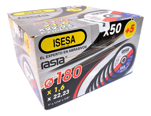 Caja 50 + 5 Disco De Corte Metal Rasta 7  (180x1,6x22mm) Ras