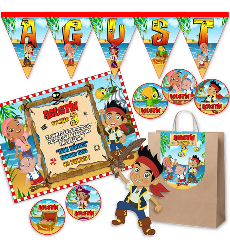 Kit Imprimible Jake El Pirata 100% Editable Candy Bar