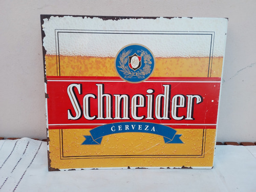 Antiguo  ??? Cartel De Chapa Doble Faz Cerveza Schneider 