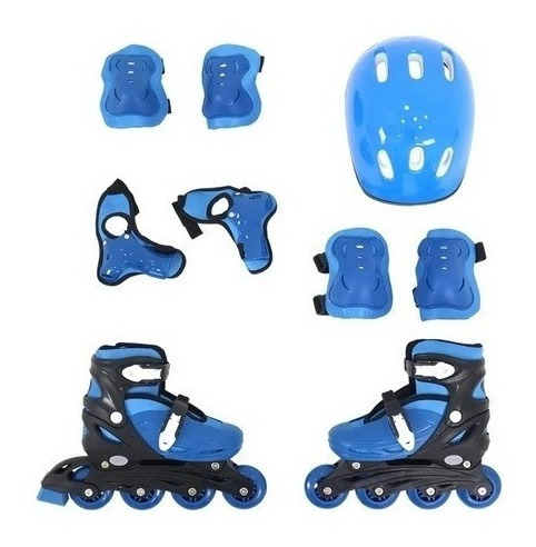 Patins Kit Proteção Infantil 33-36 Inline Ajustavel Roa Azul