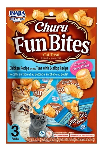 Snack Gatos Inaba Churu Fun Bites Atún Con Ostiones 60gr