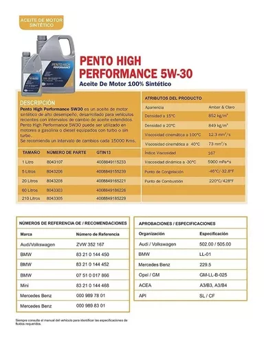 PENTOSIN Aceite De Motor Sintético High Performance 5W30 1 Litro