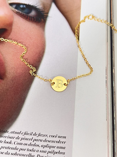 Pulseira De Elos Com Letra B Banhada A Ouro