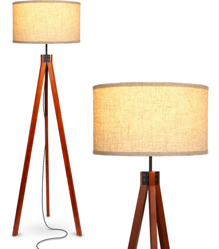 Lámpara Led De Pie Regulable Con Trípode De Madera