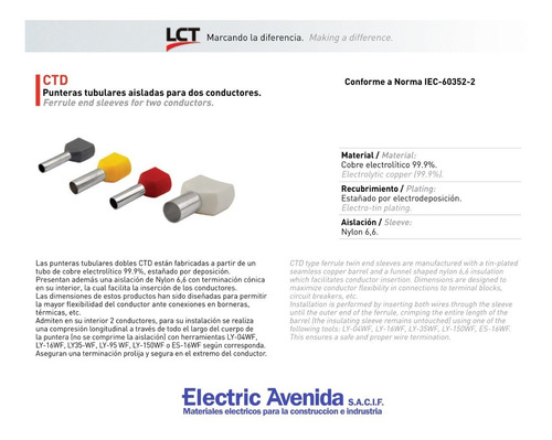 Imagen 2 de 8 de Terminales Puntera Doble Hueca 2.5mm Tiff Ctd Pack X 100 Lct