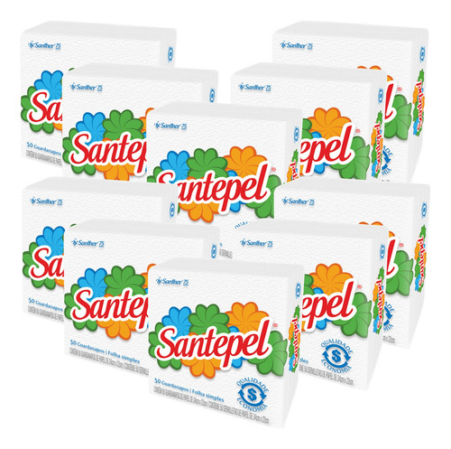 Kit 10 Guardanapo Papel Santepel 50 Folhas Simples 24x22cm