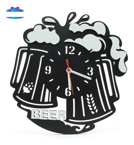 Relógio De Parede Decorativo - Beer 3d Cor Da Estrutura Preto Cor Do Fundo Preto