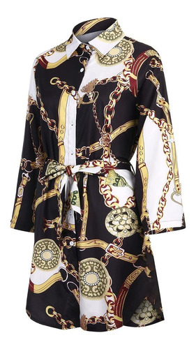 Vestido Blusa De Manga Cinco Cuartos Con Estampado De Solapa Vestido Blusa De Manga Cinco Cuartos Con Estampado De Solapa