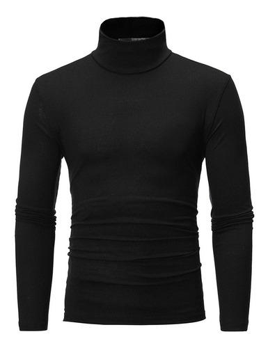 Hombre Cuello Alto Manga Larga Color Sólido Stretch Slim Fi