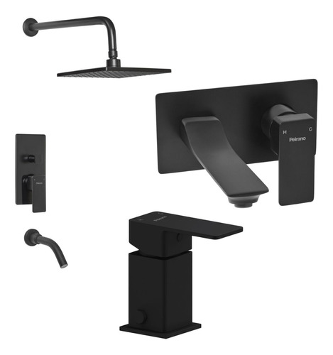 Combo Griferia Peirano Soria Black Lav Pared Bidet Ducha