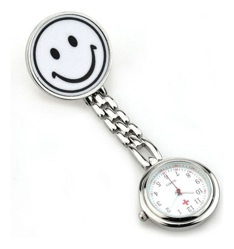 Clip On Smiley Face Reloj De Cuarzo Para Enfermeras Plateado