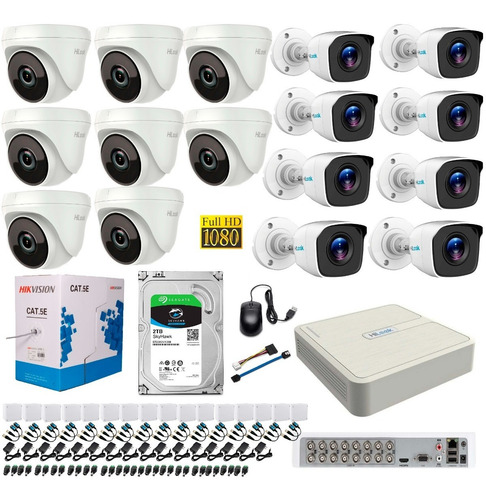 Imagen 1 de 10 de Cámaras Seguridad Kit 1080 Hilook Dvr 16 Ch + 16 Cam + Dd 2t