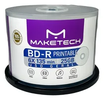 Comprar 50 Un Bluray Maketech Printable 25 Gb 135 Minutos 6x Escura