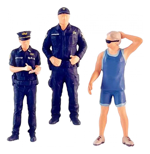 Figuras De Policías Y Hombres 3x 1/64, Modelo Diorama,