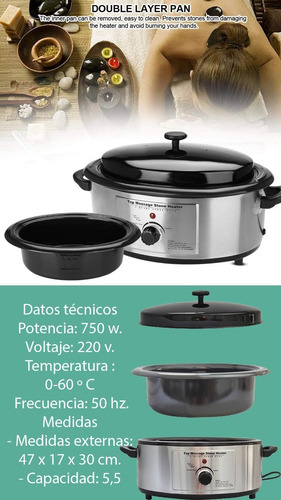 Imagen 6 de 8 de Calentador De Piedras Acero Inox Y Esmaltado Con Termostato