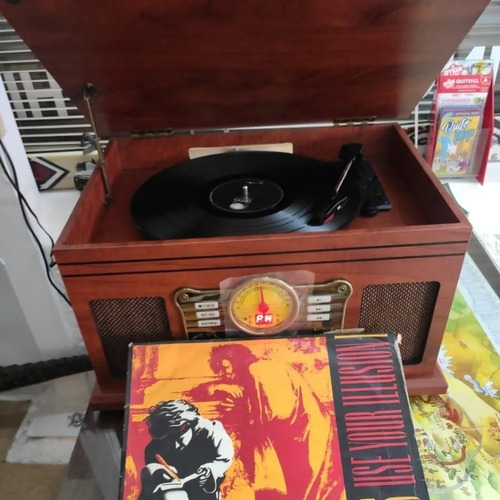 Imagen 6 de 7 de Vitrola Tocadisco 8en1 Acetato Vinilo Cd Casset Radio Usb Bt