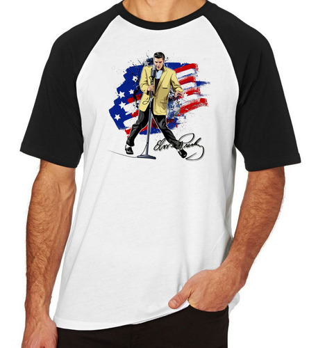 Camiseta Blusa Camisa Raglan Elvis Presley Bandeira Eua Amer