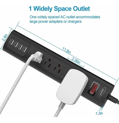 Multicontacto Supresor De Picos 4 Salidas De Ca Y 4 Usb