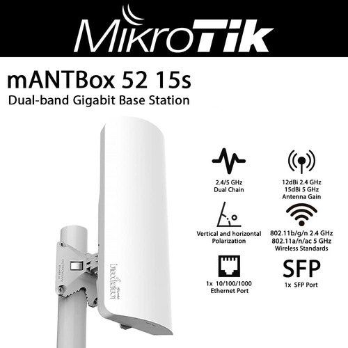 Enlace Access Point Mikrotik Mantbox 52 15s 15dbi + Fuente
