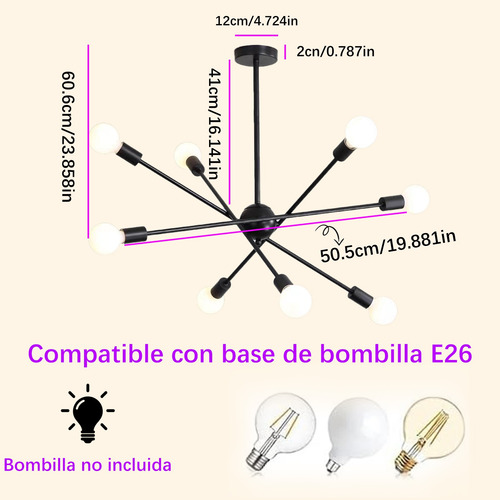 Lámpara Industrial De Techo Decorativas Colgantes De 8 Luces