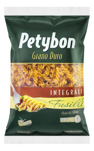 Macarrão de Sêmola Grano Duro Integral Fusilli Petybon Pacote 500g