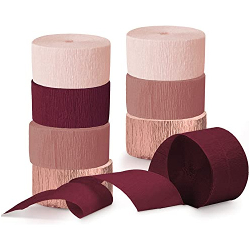 Nicrolandee 8 Rolls Burgundy Rose Gold Crepe Paper Fd8rz