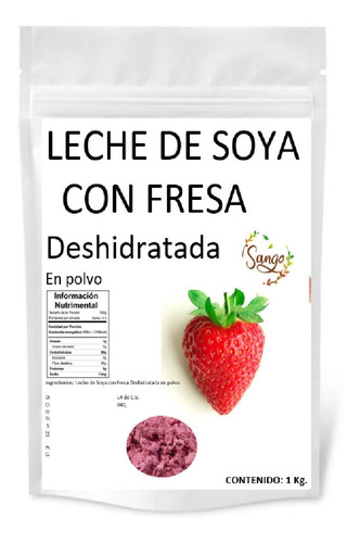 1 Kg Leche Soya Con Fresa Natural, Polvo, Vegana Sin Azucar