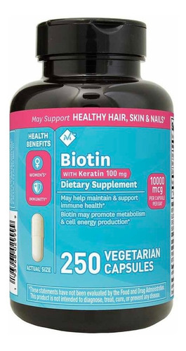 Biotina 10000 Mcg + Keratina + Vitamina C, 250 Caps