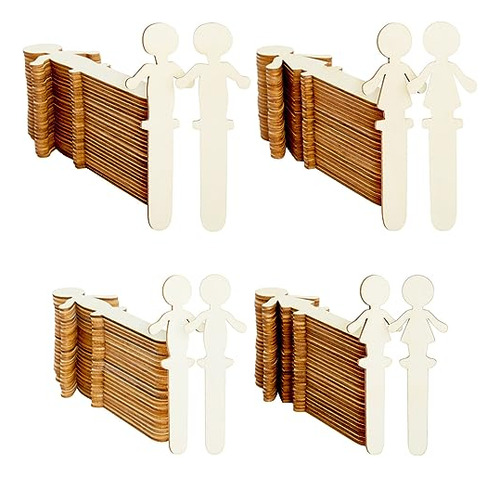 100 Pack Unfinished People Shaped Craft Sticks, Wooden ...