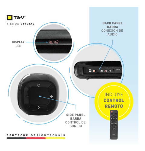 Imagen 3 de 4 de Barra De Sonido Tv Röhre Thonet & Vander Bluetooth 50 W Rms