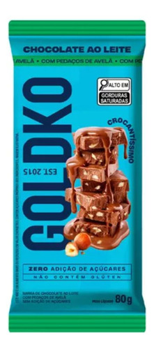 Goldko Barra De Chocolate Pedaços De Avelã 80g Zero Açúcar