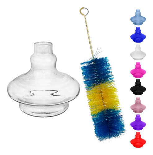 Kit Vaso Vidro E Escova Média Nilon Limpeza Narguile Hookah