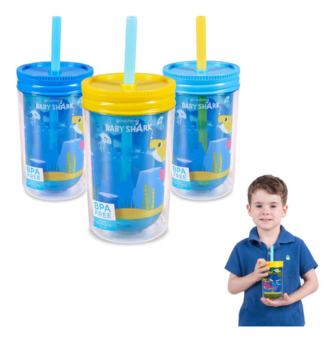 Franco Kids Pack 3 Vaso Doble Pared Reutilizabl Aislado Tapa