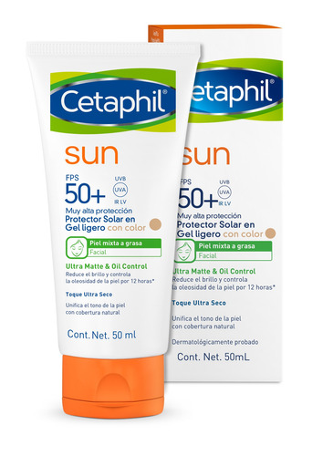 Protector solar Cetaphil Sun Ultra Matte & Oil Control Con Color para rostro gel FPS50 x 50 ml