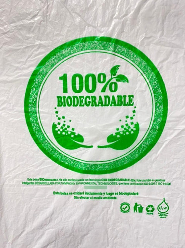 Bolsa Biodegradable 100%, Tipo Camiseta 35x40cm (100 Unids)