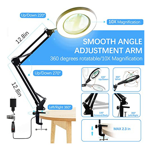 Lámpara De Lupa 10x, Brazo Oscilante Ajustable 72 Leds Luz D