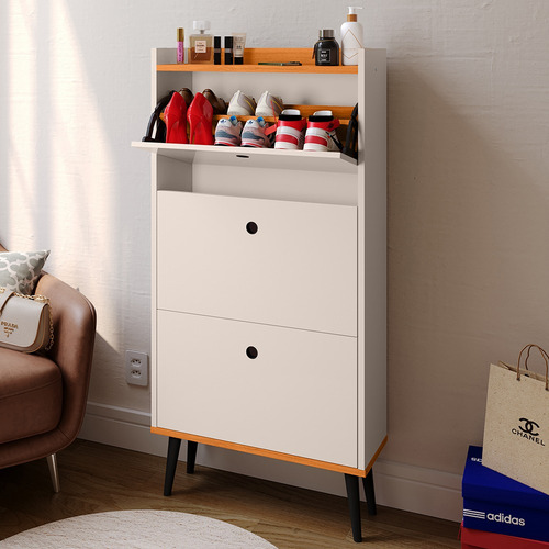 Organizador Sapatos Sapateira Vertical Slim Com Pés Em Pvc Cor Off white/Cinamomo