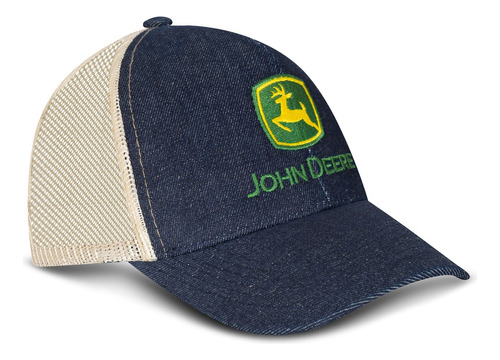 Gorra John Deere Nacional Azul Oscuro Malla Beige Logo Verde