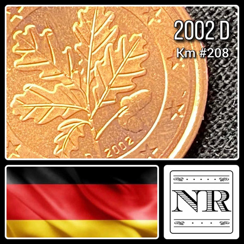 Alemania - 2 Euro Cent - Año 2002 D - Km #208 - Rama Roble