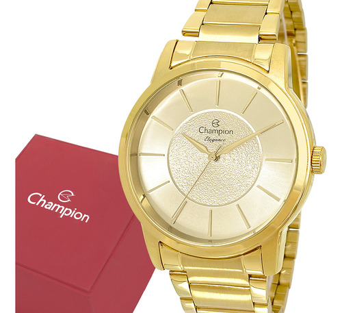 Relógio Champion Feminino Dourado Prova Dagua Elegance Luxo Aço Inoxidável