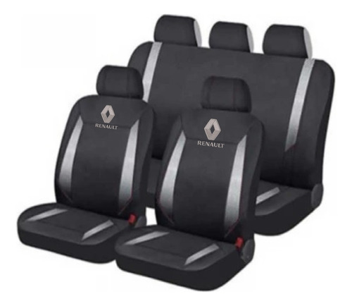 Cubreasiento Funda Tela Negro Plateado Renault Logo Bordado