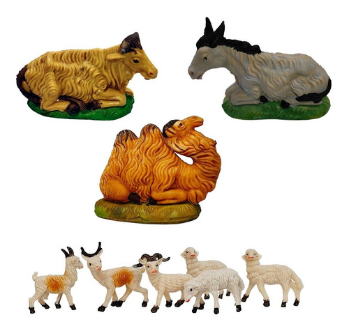 Set 9 Figuras De Pesebre Animales Resina 10 Cm Decorado