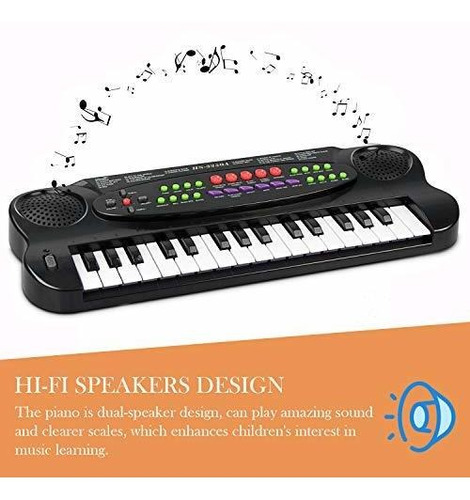 Piano Con Microfono Para Niños 32 Teclas Negro Funciona 4 A