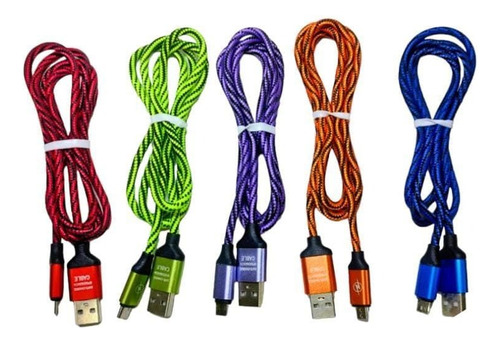 Pack 40 Cable Micro Usb V8, Colores Surtidos, Precio Mayoreo