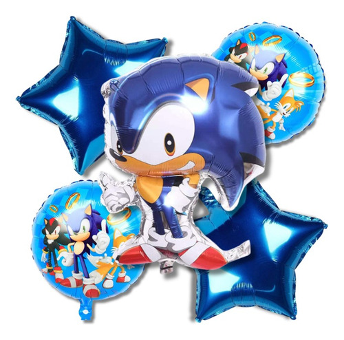 Set 5 Globos Metalizado Personaje Sonic Cumpleaños