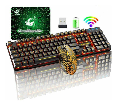 Kit Teclado Mouse  Inalambrico Gamer Recargable Usb Negro