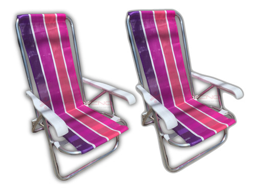 2 Reposera Silla Aluminio 4 Posiciones Playa Reclinable 