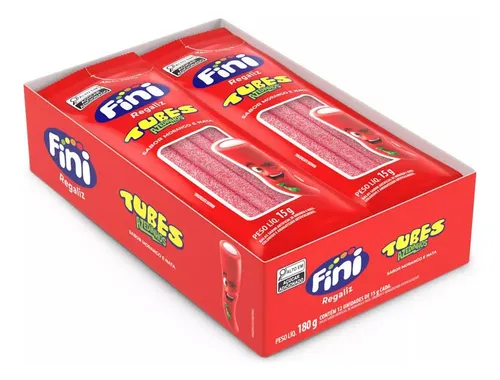 Fini Tubes Sabor Morango Azedinho Balas de Gelatina - Caixa com 1...